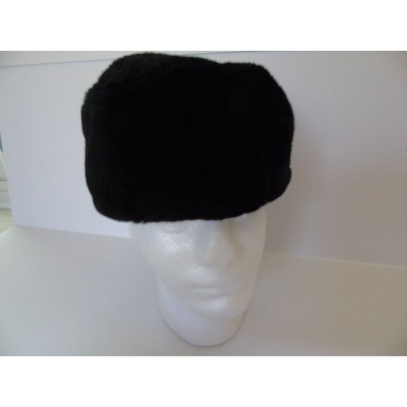 Vtg Lamb Wool Hat Black Cossack 1950's Fully Lined 22